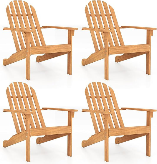 Giantex Adirondack Chairs Set of 4, Acacia Wood Fire Pit Chairs with Inclined Seat & High Backrest, Ergonomic Outdoor Slatted Patio Chairs for Lawn, Porch, Backyard, Poolside