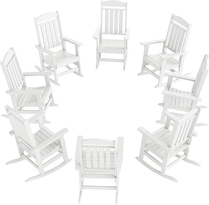 Outdoor Rocking Chairs Set of 8, Oversized High Back Patio Rocking Chairs, All Weather Porch Rocking Chairs for Outside. White