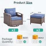 Luxury Outdoor Swivel Rocker Patio Chairs with 2 Ottomans - 4 Piece Heavy Duty Furniture Set All Weather Wicker - Photo 2
