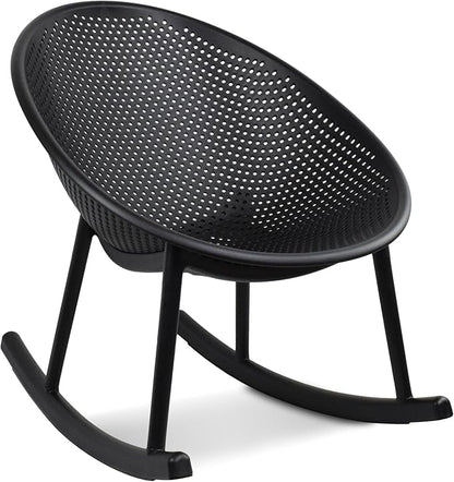2xhome Set of 2 Patio Rocking Chairs | Oval Egg Shaped Lounge Rocker | All Weather Plastic | Modern Accent Side Chair for Indoor or Outdoor Use, Black