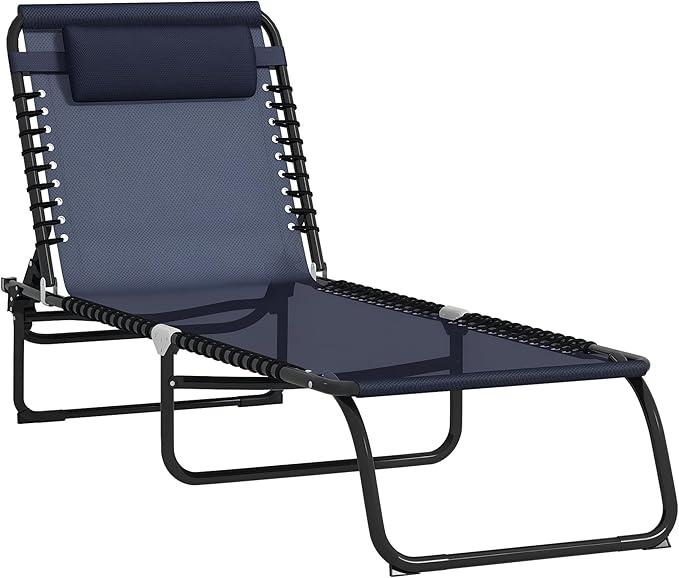 Outsunny Folding Chaise Lounge Chair, Patio Sun Tanning Chair, Outdoor Chaise Lounger with 4-Position Reclining Back - Photo 1