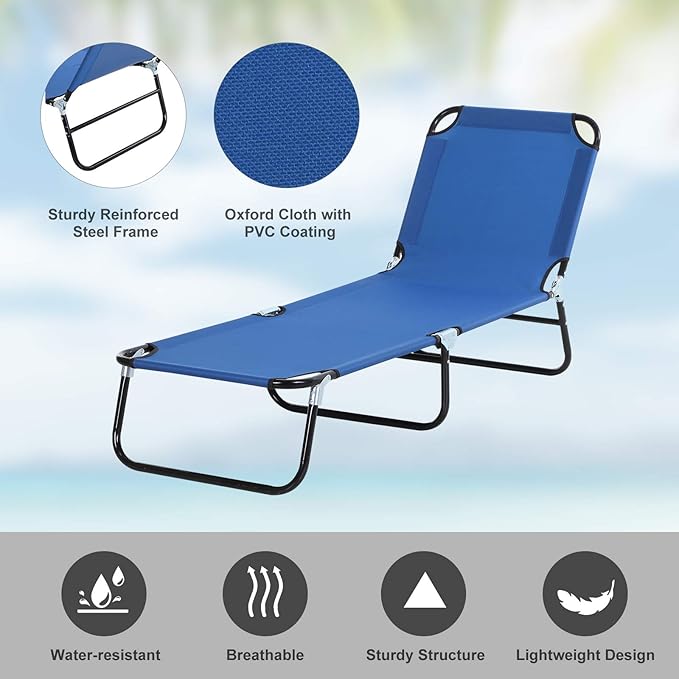 Outsunny Folding Chaise Lounge Pool Chairs, Outdoor Sun Tanning Chairs with 5-Level Reclining Back - Photo 5