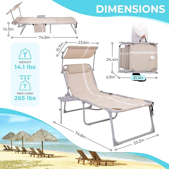 #WEJOY 4 in 1 Tanning Chair with Face Hole & Canopy & Side Table - Photo 3