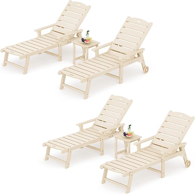LUE BONA Chaise Lounge Chair with Table, 6-Piece, HDPS Chaise Lounger, 5 Positions Adjustable Lounge Chairs - Photo 1