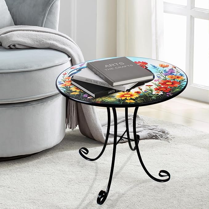 Outdoor Side Table, 18" Rooster Round Accent Table, Metal Indoor Small End Tables - Photo 7