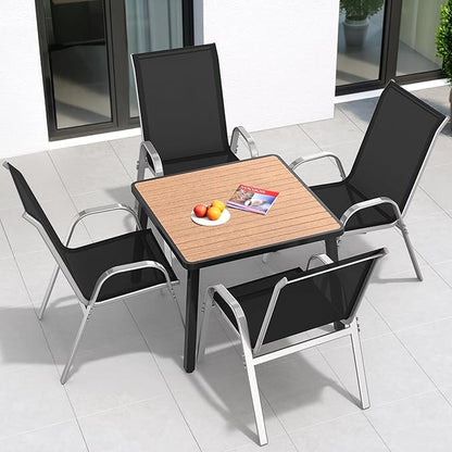 Patio Chairs Set of 4, Easily Set Up Stackable Outdoor Dining Chairs with High Back and Wide Seat, All Weather Breathable Outdoor Chairs Set of 4 with Metal Frame for Backyard Deck Pool, Black