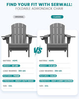 SERWALL Folding Adirondack Chair, Dual Cup Holders & All-Weather HDPE, Wood-Like Patio Chair for Backyard - Photo 2