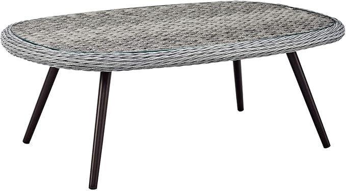 Modway Endeavor Wicker Rattan Aluminum Glass Outdoor Patio Coffee Table in Gray
