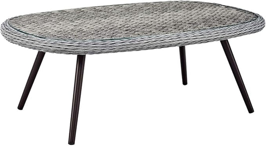 Modway Endeavor Wicker Rattan Aluminum Glass Outdoor Patio Coffee Table in Gray