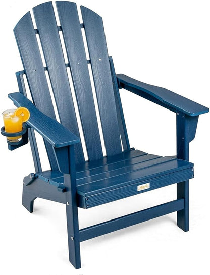 Folding Adirondack Chair, All Weather Stable Gun-Leg Design Fire Pit Chairs with Cupholder for Outside