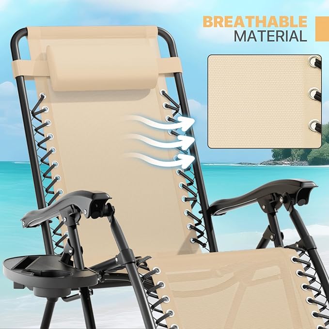 Magshion Folding Zero Gravity Chairs Set of 2, Outdoor Reclining Camping Chairs - Photo 7