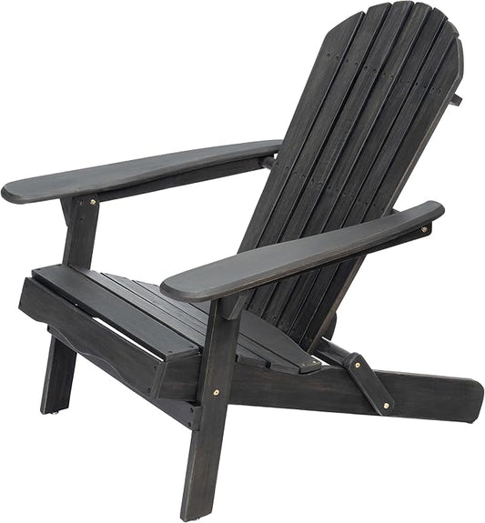 Adirondack Chair, Folding Adirondack Chairs, Acacia Wood Material, Fire Pit Chairs Features Slatted Seat and Back, Wide Armrests, for Deck Backyard Patio Outdoor Garden (Dark Gray)