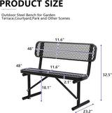 48" Metal Park Benches for Outside - Black Outdoor Benches Heavy Duty Garden Weatherproof Bench with Backrest - Photo 3