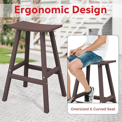 Costaelm All-Weather Bar Stools Set of 3, 29" Height Outdoor Bar Stools, Adirondack Poly Patio Bar Stool for Patio, Deck, Kitchen Counter and Garden, Dark Brown