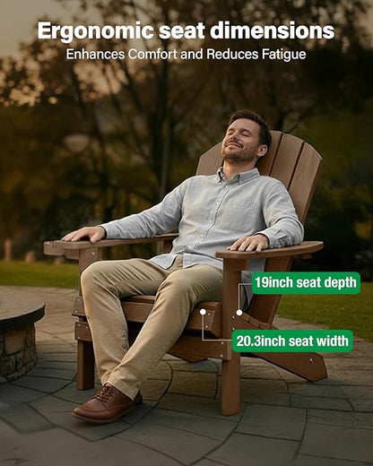 YEFU Adirondack Chairs Set of 6: Outdoor Chair HIPS Plastic Adirondack Chairs - Patio Chairs with Wood Texture - Lawn Fire Pit Deck Porch Garden Chairs for Adults (Teak)
