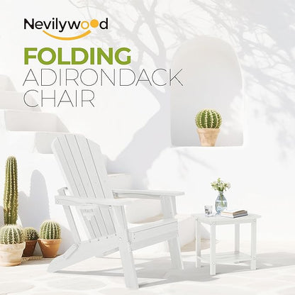 nevilywood HDPE Foldable Fire Pit Chairs Set of 2 with Cup Holders,Wood Grain Durable Design,Perfect for Patio,Backyard & Outdoor Gatherings, White