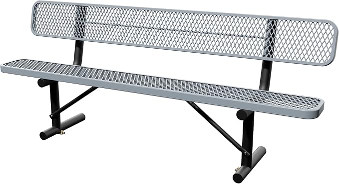 8 Feet Steel Park Bench for Outside, Outdoor Bench with Backrest & Portable Frame, Commercial Benches for Shopping Malls, Stores, Parks, Patios, Decks, Grey