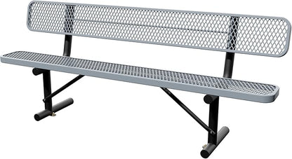 8 Feet Steel Park Bench for Outside, Outdoor Bench with Backrest & Portable Frame, Commercial Benches for Shopping Malls, Stores, Parks, Patios, Decks, Grey
