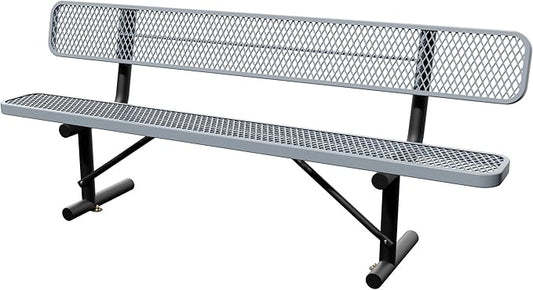 8 Feet Steel Park Bench for Outside, Outdoor Bench with Backrest & Portable Frame, Commercial Benches for Shopping Malls, Stores, Parks, Patios, Decks, Grey