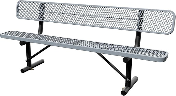 8 Feet Steel Park Bench for Outside, Outdoor Bench with Backrest & Portable Frame, Commercial Benches for Shopping Malls, Stores, Parks, Patios, Decks, Grey