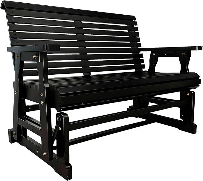 Fortune Candy Wooden Patio Glider with High Roll Back and Deep Contoured Seat, Solid Fir Wood, 2-Seater, Heavy Duty 800 LBS, 4 Ft. (Carbon Black)