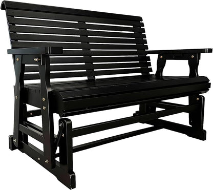 Fortune Candy Wooden Patio Glider with High Roll Back and Deep Contoured Seat, Solid Fir Wood, 2-Seater, Heavy Duty 800 LBS, 4 Ft. (Carbon Black)