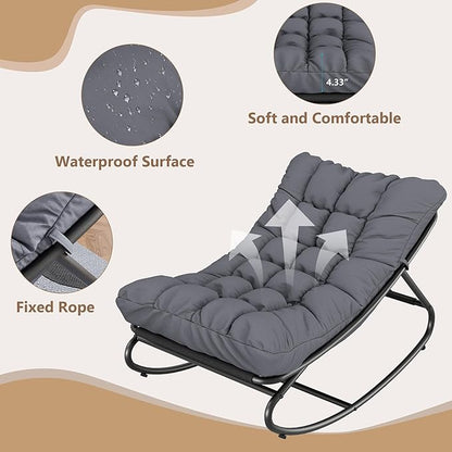 GarveeLife Outdoor Rocking Chair with Cushion, Metal Frame Patio Glider Chair with Oxford Fabric Seat, Thick Padded Lounge Rocker for Garden, Porch, Balcony & Backyard – Gray