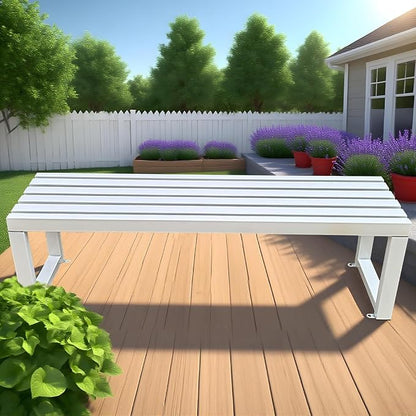 2-Person Garden Bench Seat Outdoor Benches Metal Park Bench Patio Seat 3.3ft 3.9ft 4.9ft 5.9ft Weather Resistance Backless Front Porch Chair Easy Installation(White,3.93ft)