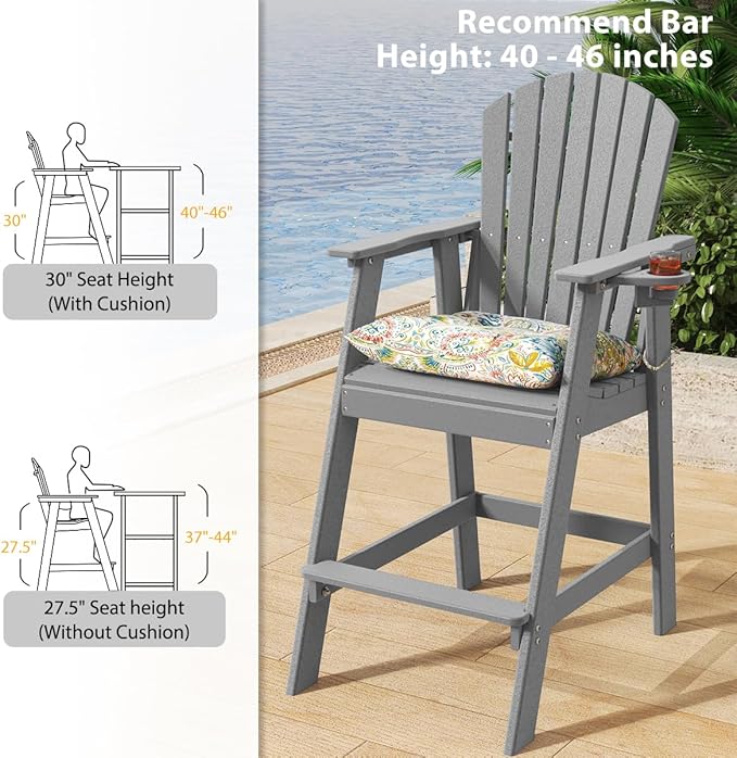 Sundale Outdoor Tall Adirondack Chairs Set of 2, 30 Inch Seat Height Patio Adirondack Bar Stools - Photo 5
