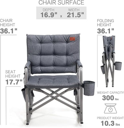 EVER ADVANCED Lightweight Folding Rocking Camping Chair, Padded Portable Rocker Chair for Patio, Lawn and Outdoors, Heavy Duty Hard Armchair for Adults, Grey