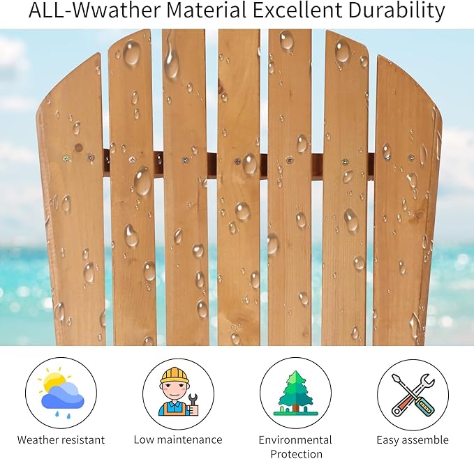 YRLLENSDAN Folding Adirondack Chair - Weather Resistant Plastic Outdoor Chairs for Patio, Lawn, Garden, or Fire Pit - Cozy Plastic Adirondack Chair for Outside Seating (1, Natural)