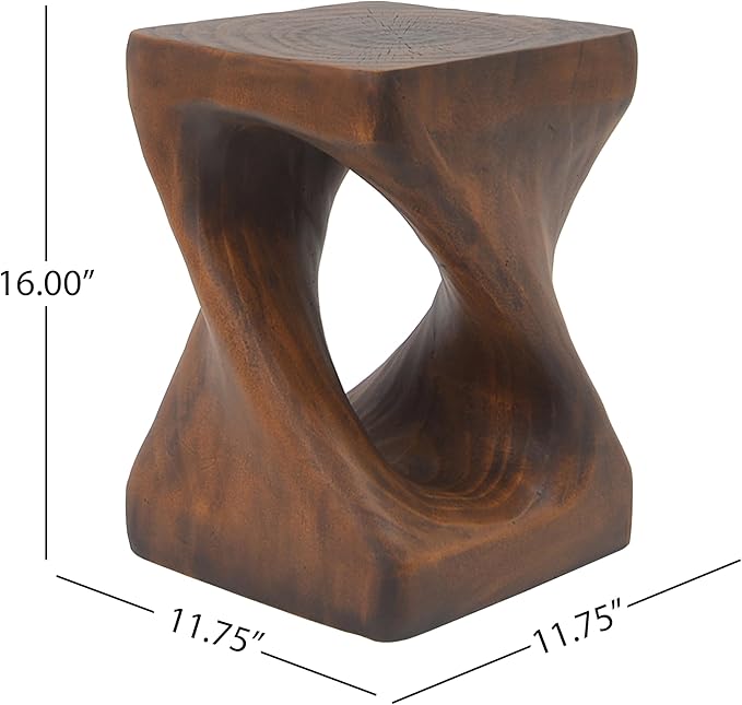 Faux Concrete Side Table Outdoor Faux Stone End Table, Round Outdoor Accent Tables, Garden Stool Plant Stand for Porch Patio, Backyard Brown