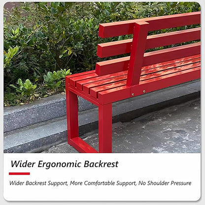 Outdoor Metal Garden Bench with Back,Heavy Duty Park Bench for Outside,Commercial Long Benches for Lawn, Backyard, Park, Patio, Porch(120cm/47.2", Orange)