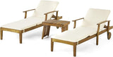 Christopher Knight Home Wesley Outdoor Acacia Wood 3 Piece Chaise Lounge Set, Teak Finish, Cream - Photo 1
