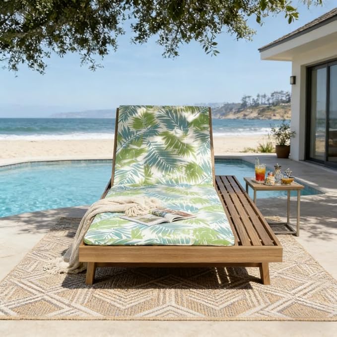 Lounge Chaise Set with Acacia Wood Frame and 2 Inch Water-Resistant Cushions for Outdoor Patio or Poolside Use - Photo 3