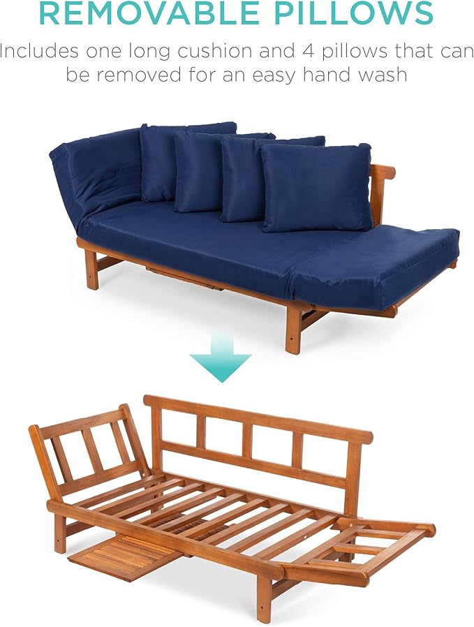 Best Choice Products Outdoor Convertible Acacia Wood Futon Sofa Furniture for Patio, Balcony, Poolside - Photo 6