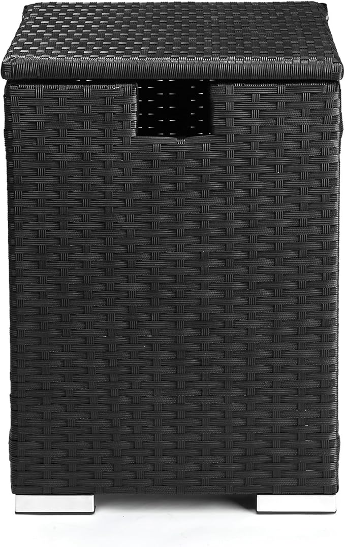 Outdoor Wicker Side Table with Storage Space, Square PE Rattan End Table for Patio Garden Poolside Deck