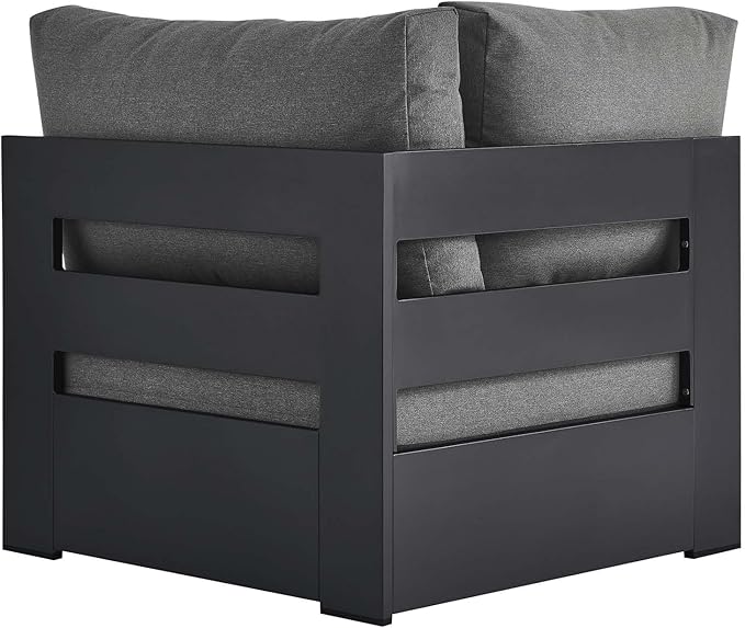 Modway Tahoe Aluminum Outdoor Sectional Corner Chair in Gray Charcoal with Weather-Resistant Cushions, Deep Seat Modular for Patio Furniture Lounge Set