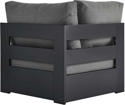 Modway Tahoe Aluminum Outdoor Sectional Corner Chair in Gray Charcoal with Weather-Resistant Cushions, Deep Seat Modular for Patio Furniture Lounge Set