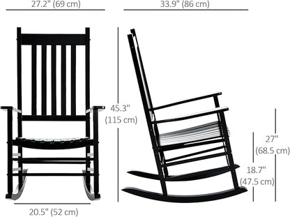 Outsunny Outdoor Rocking Chair, Patio Wooden Rocking Chair with Smooth Armrests, High Back for Garden, Balcony, Porch, Supports Up to 353 lbs, Black