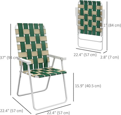 Outsunny Set of 2 Patio Folding Chairs, Classic Outdoor Camping Chairs, Portable Lawn Chair Set for Camping, Garden, Pool, Beach, Backyard with Armrests, Green