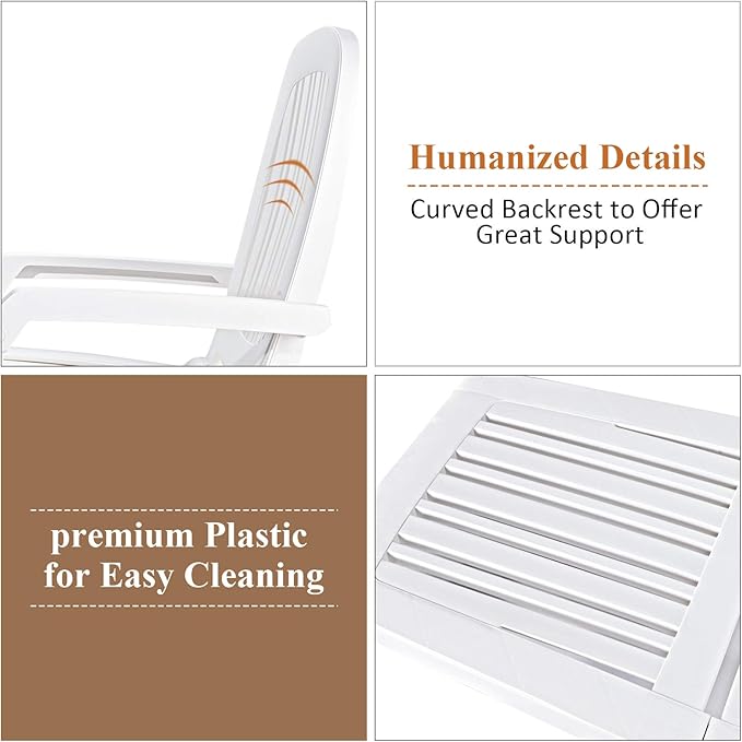 Giantex Chaise Lounge Outdoor 6 Adjustable Backrests Lounge Chair Recliner with Wheels for Patio, Poolside, Garden Foldable Beach Sunbathing Lounger(2, White)