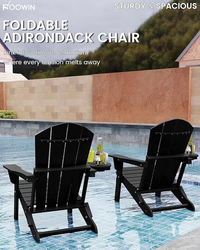 FOOWIN Folding Adirondack Chair Set of 2, HDPE Adirondack Chairs with Cup Holder - Photo 3