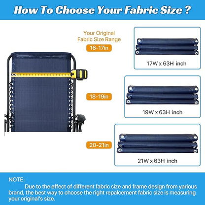 Ostlttyn Zero Gravity Chair Replacement Fabric with Bungee Cord Kit, 17 Inch Wide Repair Cloth with Replacement Cord for Anti Gravity Chairs Outdoor Recliner Patio Lounge Lawn Beach Sling Chair, Blue