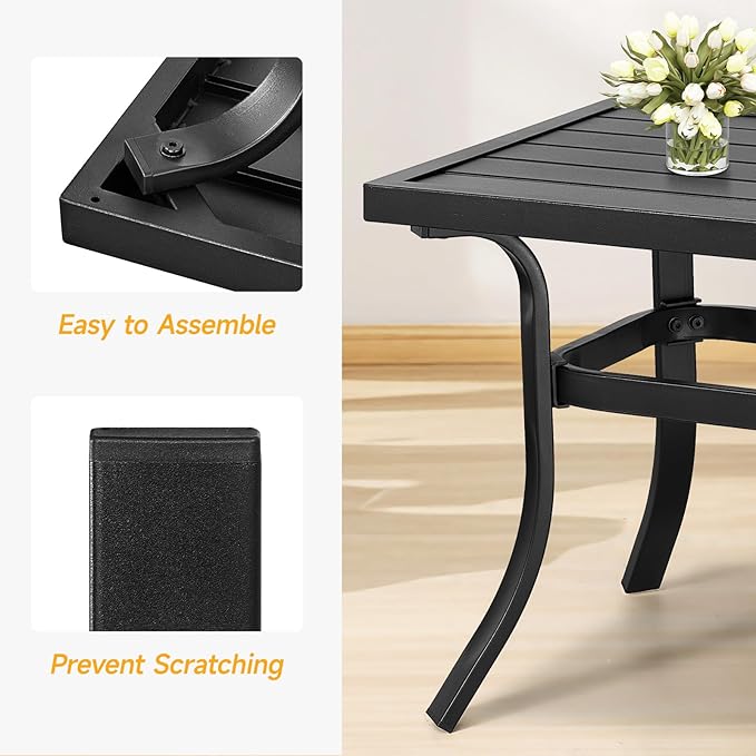 ONBRILL Small Metal Outdoor Coffee Side Table, Steel Coffee Tables for Patio, Outside, Garden, Balcony, Backyard and Living Room, Rectangle, Black