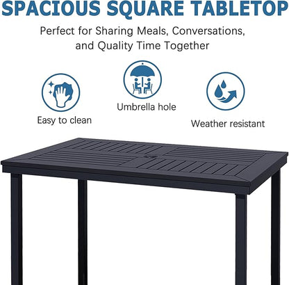 47" Rectangle Patio Dining Table for 6, All-Weather Patio Table with Umbrella Hole, Outdoor Dining Table for Lawn Garden Porch, Black
