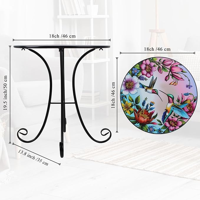 18" Side Table Outdoor, Hummingbird Metal Accent Table, Indoor Small Round End Tables - Photo 3