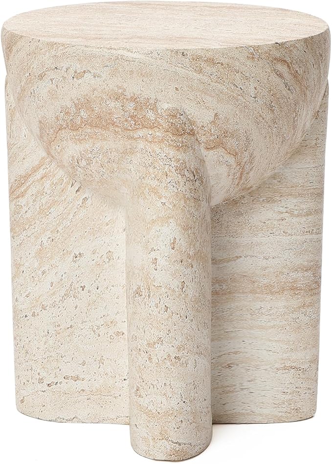 LuxenHome 18" Outdoor Side Table, Marbled Round Accent Table, Indoor Outdoor End Tables for Patio, Balcony, Living Room - Photo 8
