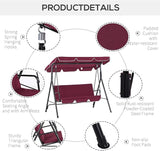 Outsunny 3-Seat Outdoor Patio Swing Chair with Removable Cushion, Steel Frame Stand and Adjustable Tilt Canopy for Patio - Photo 6
