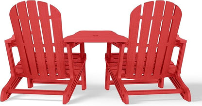 WestinTrends Azura Outdoor HDPE Adirondack Chairs with Connecting Table Tray (Set of 2), Red